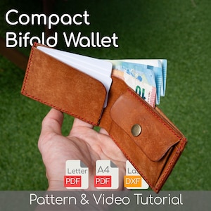 Leather Bifold Wallet Pattern Leather Craft Compact Wallet Pattern PDF Download Purse Template DIY Leather Wallet Video Tutorial