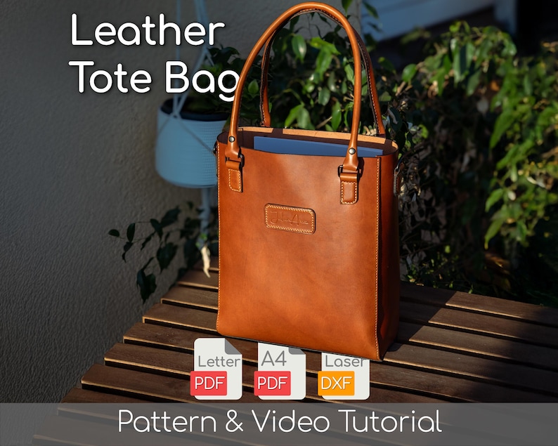 Leather Tote Bag Pattern PDF - Laptop Shoulder Bag With Strap + Video ...