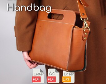 Leather Handbag Pattern Integrated Handles Leather Crossbody Purse Pattern Template DIY Wallet Tutorial