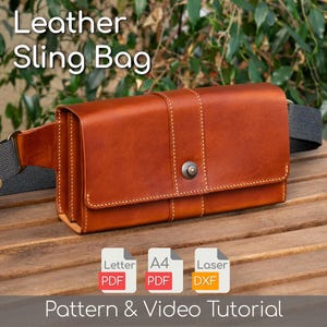 Leather Sling Bag Pattern Leather Craft Crossbody Bag Pattern PDF Download Leather Bag Men Template DIY Leather Shoulder Bag Video Tutorial