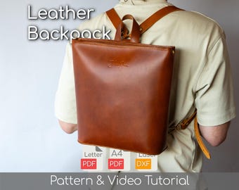 Leather Minimalist Backpack Pattern PDF - Two Sizes Backpack with Zipper + Video Tutorial