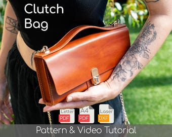 Clutch Bag Pattern - Leather Craft Purse Template, PDF Download, DIY Shoulder Bag Tutorial with Video Instructions