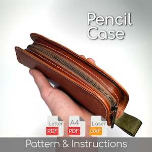 Padrão de estojo de couro para lápis, padrão de estojo de papelaria para artesanato em couro, download em PDF, modelo de bolsa de cosméticos, tutorial de bolsa faça você mesmo