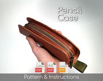 Leather Pencil Case Pattern Leather Craft Stationary Case Pattern PDF Download Cosmetic Bag Template DIY Pouch Tutorial