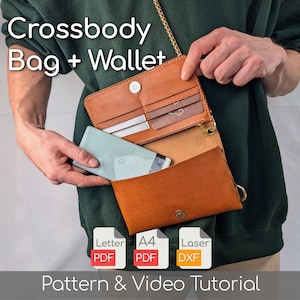 Patrón de cartera y bolso para teléfono: plantilla de bolso para teléfono de cuero, descarga PDF, tutorial de bolso de hombro DIY con instrucciones en video