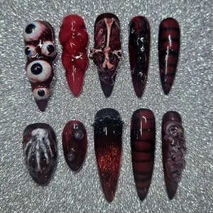 VISCERA! // Horror Custom Nail set - Reusable Press-On Nails! (FREE SHIPPING)
