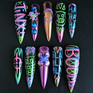 JINX! //  Arcane & League of Legends Inspired - Jinx and Powder Graffiti Set - Arcane  - Hand-made Reusable Press-On Nails! (FREE SHIPPING)