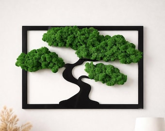 Moss picture/bonsai made from preserved Icelandic moss on black acrylic glass