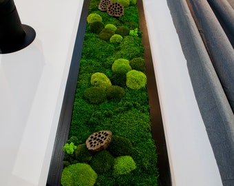 Moss picture, preserved moss, wall decoration, wooden frame, gift, nature in the living space, lotus flower