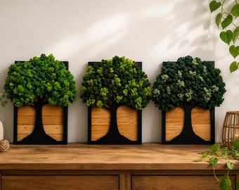 Moss tree with oak background, moss picture, wall decoration, preserved Icelandic moss, beautiful gift
