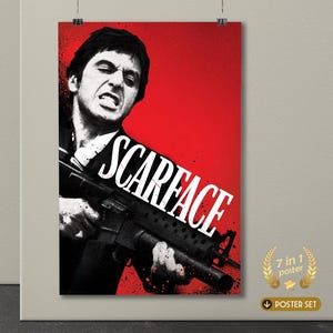 Scarface Poster Set (7 in 1) – Al Pacino Printable Wall Art – Gangster Movie Decor – Digital Cult Film Download