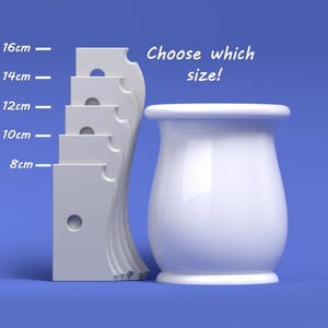 May include: White ceramic vase with a rounded bottom and a flared top. Choose which size: 8 cm, 10 cm, 12 cm, 14 cm, or 16 cm.