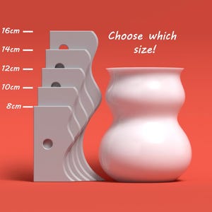 May include: A white ceramic vase with a wavy design. The vase is shown next to a ruler with measurements in centimeters: 8cm, 10cm, 12cm, 14cm, and 16cm. Choose which size!