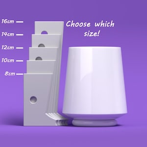 May include: White ceramic tapered cup with a rounded base. Choose which size: 8cm, 10cm, 12cm, 14cm, or 16cm.