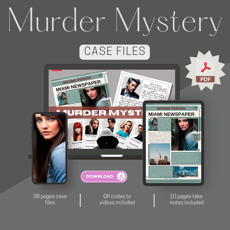 Murder Mystery Detective Case Files, Unsolved Case, Digital Case Files, Printable, Instant