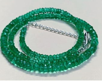 Zambia Emerald Necklace, Faceted Rondelle Beads, Sparkling Green Gemstone Necklace
