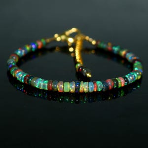 OPAL BRACELET, Natural Ethiopian Black Fire Opal Beads Bracelet, Multi Fire Opal Bracelet, Delicate Crystal Bracelet, Dainty Opal Bracelet|