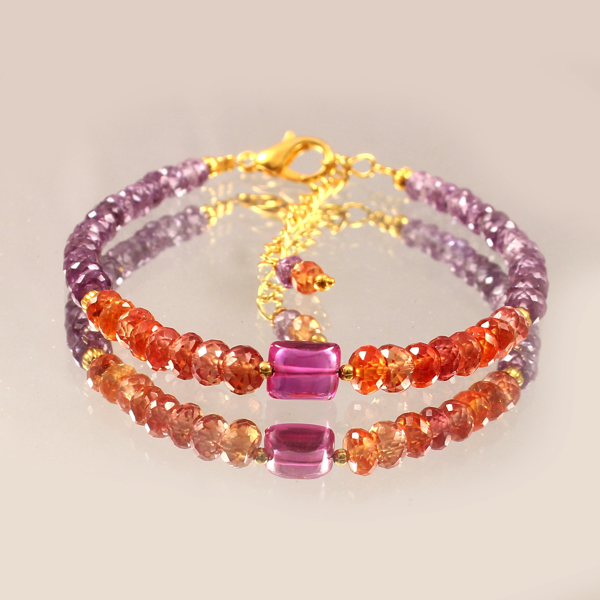 オレンジサファイア ブレスレット オレンジサファイアファセットロンデルビーズ、AAA++トップ品質