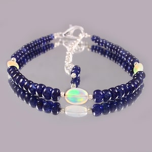 Natural Blue Sapphire Rondelle Bead Bracelet: Sterling Silver, 7 Inch