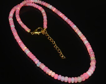 Ethiopian Opal Necklace| Pink Opal Faceted Rondelle Beads AAA+ Natural Pink Opal Necklace Faceted Rondelle Beads Necklace Genuine Opal Beads