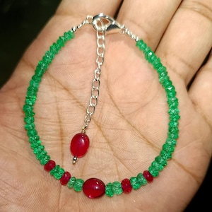 AAA++Top Quality Emerald Ruby Bracelet, Natural Emerald Faceted Beads, Zambia Emerald Strand, Amazing Emerald Bracelet, Ruby Gemstone Bead