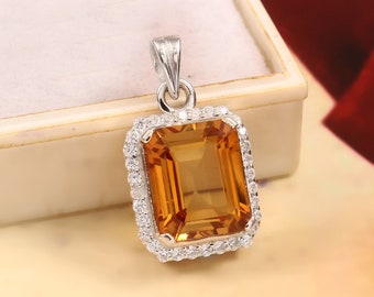 925 Silver Orange Sapphire Pendant| Orange Sapphire Necklace| Orange Sapphire Necklace For Valentine| Birthstone Pendant| Valentine's Gift