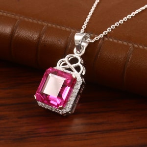 925 Silver Pink Sapphire Pendant| Pink Sapphire Necklace| Pink Sapphire Handmade Necklace Gift For Mother&#39;s Day| Christmas Day Gift Pendant|