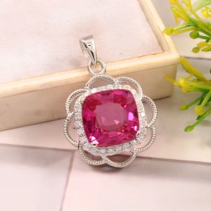 Handmade 925 Sterling Silver Pink Sapphire Pendant Necklace