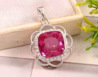 Pendentif saphir rose en argent 925 | Collier saphir rose| Cadeau collier fait main saphirs roses pour la fête des mères | Pendentif cadeau fête des mères|