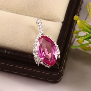 925 Silver Pink Sapphire Pendant| Pink Sapphire Necklace| Pink Sapphire Handmade Necklace Gift For Chritmas Day| Mother&#39;s Day Gift Pendant|
