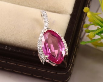 925 Silver Pink Sapphire Pendant| Pink Sapphire Necklace| Pink Sapphire Handmade Necklace Gift For Mother's Day| Mother's Day Gift Pendant|