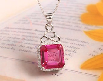 925 Silver Pink Sapphire Pendant| Pink Sapphire Necklace| Pink Sapphire Handmade Necklace Gift For Mother's Day| Mother's Day Gift Pendant|