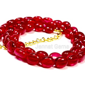Red Ruby Necklace, Ruby Smooth Nuggets Beads Necklace, Ruby Corundum Oval Nuggets Gemstone Beads, AAA+++ Ruby Necklace For Anniversary Gift|