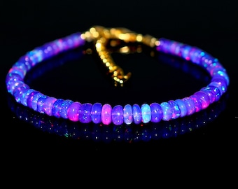 PULSERA DE ÓPALO/ Pulsera de cuentas de ópalo púrpura natural etíope, pulsera de ópalo púrpura AAA++, joyería para Navidad, cuentas de ópalo Welo/