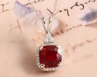 Pendentif rubis, pendentif rubis véritable cultivé en laboratoire | Pendentif en argent sterling 925 | Pendentif de fiançailles rubis rouge|Pendentif unique