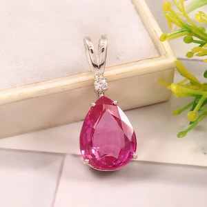925 Silver Pink Sapphire Pendant| Pink Sapphire Necklace| Pink Sapphire Handmade Necklace Gift For Mother&#39;s Day| Anniversary Gift Jewelry|