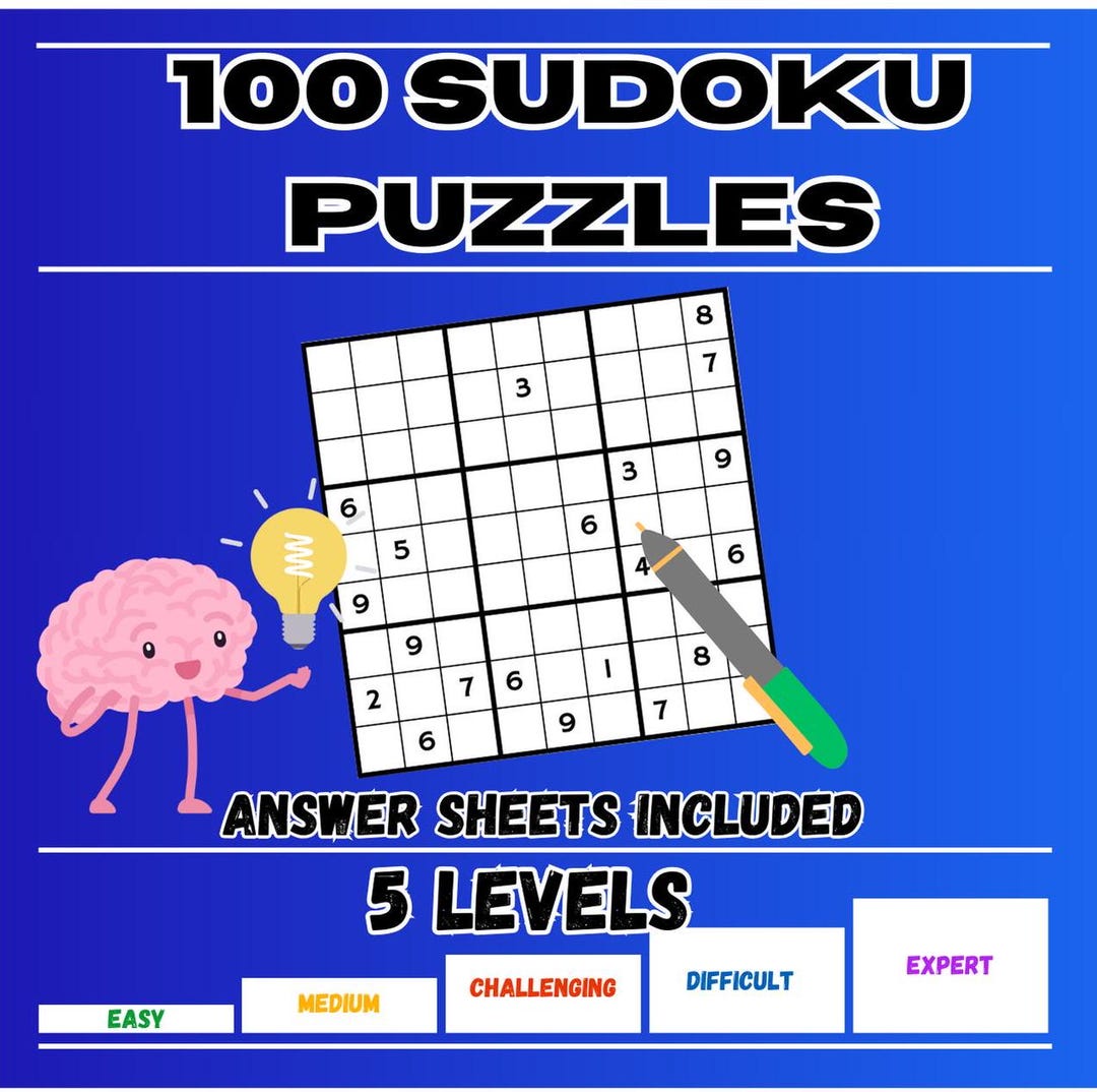 Sudoku Puzzle Book, 100 Brain Training Puzzles (PDF) - Etsy