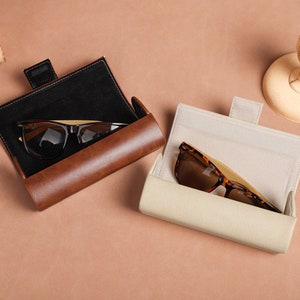 Personalisierte Leder Brillenetui, Hartschale und Magnetverschluss Unisex Brillenetui, handgefertigte Ledertasche, Damen Sonnenbrille Bild 2
