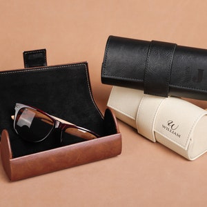 Personalisierte Leder Brillenetui, Hartschale und Magnetverschluss Unisex Brillenetui, handgefertigte Ledertasche, Damen Sonnenbrille Bild 4