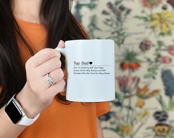Top Dad Coffee Mug, Funny Ceramic Cup Gift, 11oz/15oz