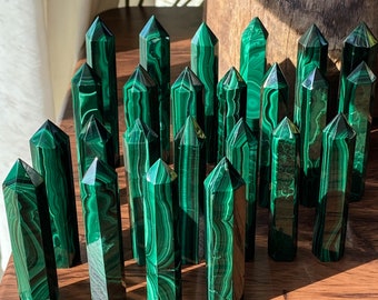 Genuine Malachite Tower Point Obelisk , Crystal Points Obelisk Wand , Polished Malachite , Crystal Tower Wand , Birthday Gift , Special Gift