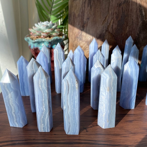 Blue Lace Agate Mini Tower , Blue Lace Agate Points Obelisk Wand , Polished Blue Lace Agate , Crystal Tower Wand , Birthday Gift