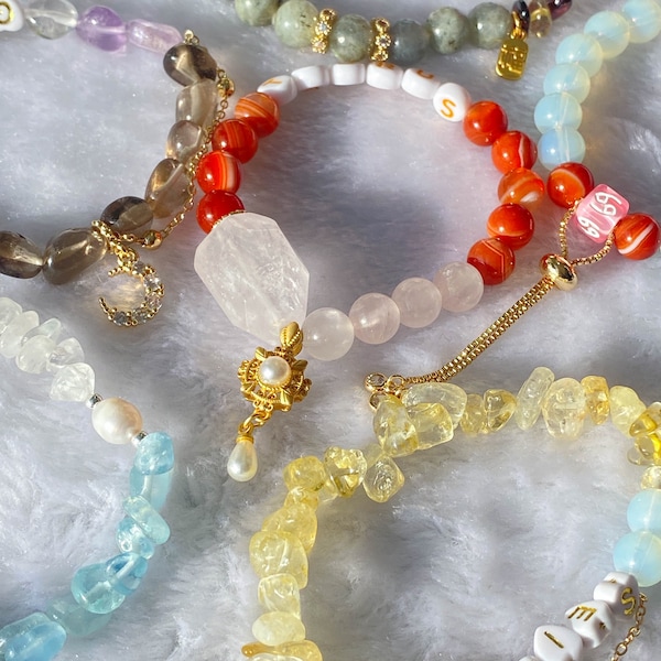 Handmade Zodiac Crystal Bracelet - 8mm Natural Gemstone Beads, Select Your Astrological Sign, Birthstone Healing Jewelry