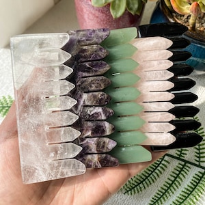 Amethyst Clear Quartz Rose Quartz Crystal Scalp Comb , Healing Crystal Metaphysical Tool , Natural Hair Comb , Birthday Gift