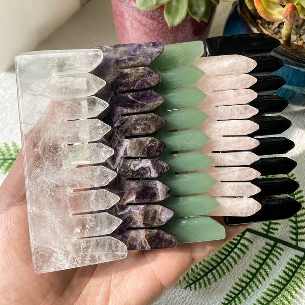 Amethyst Clear Quartz Rose Quartz Crystal Scalp Comb , Healing Crystal Metaphysical Tool , Natural Hair Comb , Birthday Gift