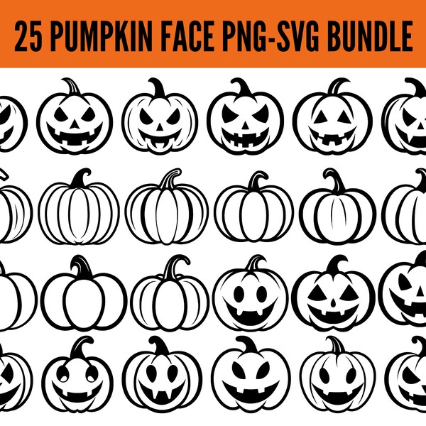 Pumpkin Face SVG Bundle - Pumpkin Face PNG - Pumokin Face Clipart - Pumpkin Face SVG Cut Files for Cricut - Pumpkin Svg - Pumpkin Design