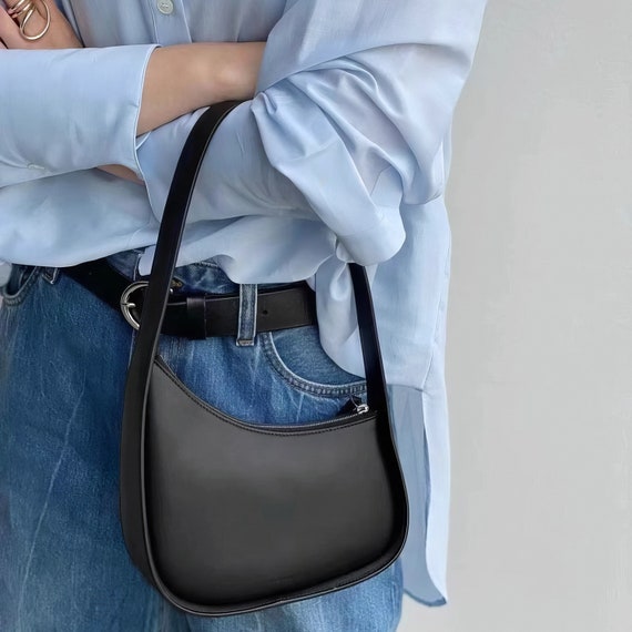 Minimalist Push Lock Retro Buckle Decor Baguette Bag, Women's Trendy Shoulder Flap Bag, Hand Zipper Purse for Work Minimalist Flap Satchel Bag