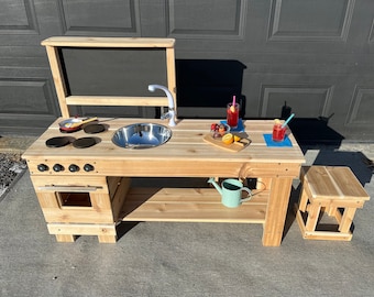 Mud kitchen with oven and working faucet; play kitchen;  outdoor kids kitchen; Pretend play; child kitchen