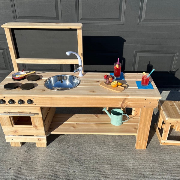 Mud kitchen with oven and working faucet; play kitchen;  outdoor kids kitchen; Pretend play; child kitchen