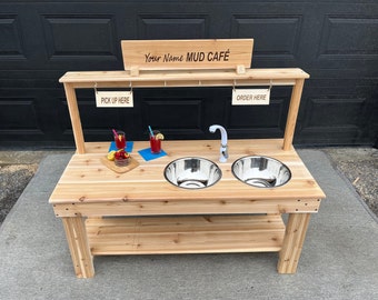 Mud Kitchen Cafe with 2 sinks; Cedar mud kitchen; Sand and water play; Pretend Play; Wood toy kitchen; Montessori